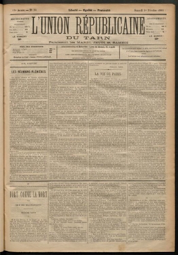 Union républicaine du Tarn (L’), 1 février 1890