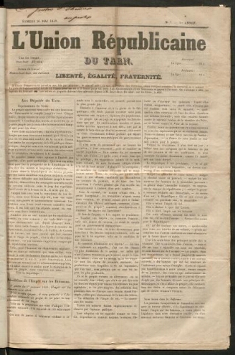 Union républicaine du Tarn (L’), 26 mai 1849