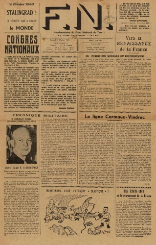 F.N. : hebdomadaire du Front national du Tarn, n°23, 3 février 1945