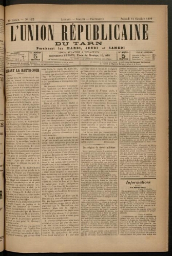 Union républicaine du Tarn (L’), 14 octobre 1899