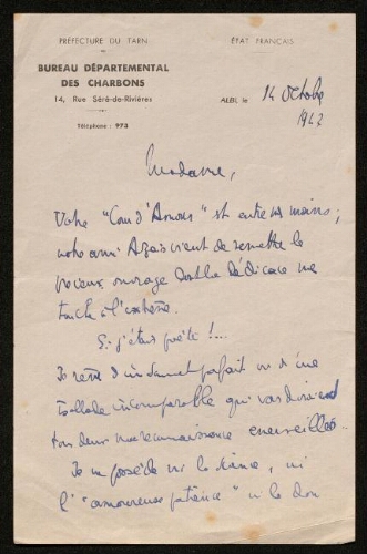 Lettre d'Emmanuel Jacob à Louisa Paulin, le 14 octobre 1942