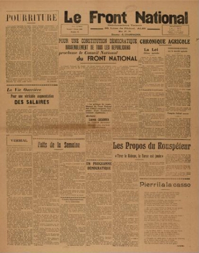 F.N. : hebdomadaire du Front national du Tarn, n°75, 2 février 1946