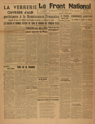 F.N. : hebdomadaire du Front national du Tarn, n°83, 30 mars 1946