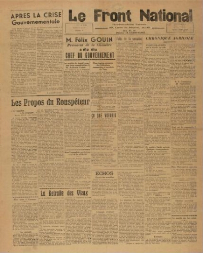 F.N. : hebdomadaire du Front national du Tarn, n°74, 26 janvier 1946