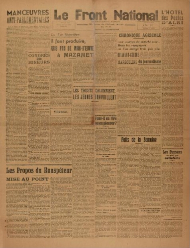 F.N. : hebdomadaire du Front national du Tarn, n°78, 23 février 1945