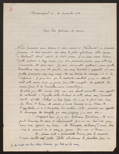 Lettre de René Rouquier à Louisa Paulin, le 30 décembre 1938
