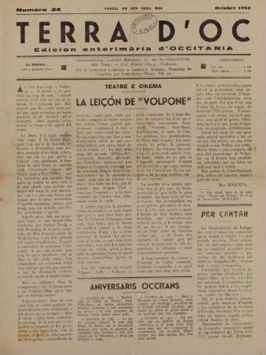 Terra d'Oc, n°34, octobre 1942