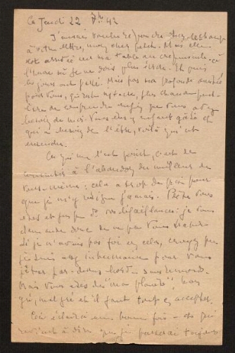 Lettre de Louisa Paulin à René Rouquier, le 22 septembre 1942