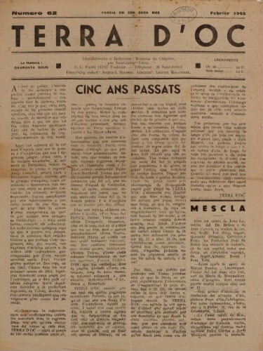 Terra d'Oc, n°62, février 1945