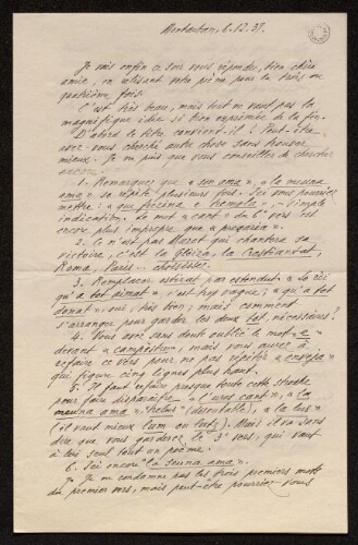 Lettre d'Antonin Perbosc à Louisa Paulin, le 6 décembre 1937