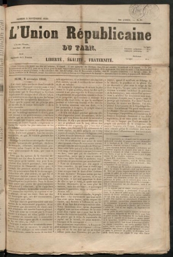 Union républicaine du Tarn (L’), 2 novembre 1850