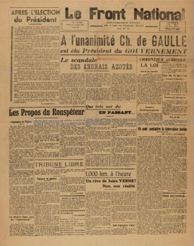 F.N. : hebdomadaire du Front national du Tarn, n°64, 17 novembre 1945