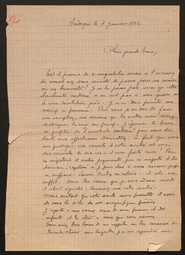 Lettre de René Rouquier à Louisa Paulin, le 7 janvier 1942
