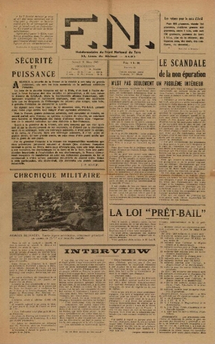 F.N. : hebdomadaire du Front national du Tarn, n°31, 31 mars 1945
