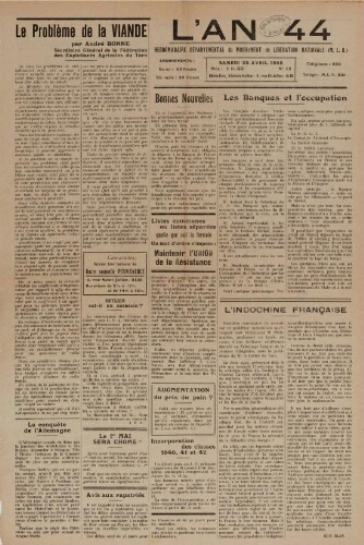 An 44 : organe départemental du mouvement de libération nationale (L'), n°23, 28 avril 1945