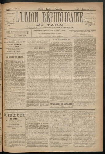 Union républicaine du Tarn (L’), 22 décembre 1881