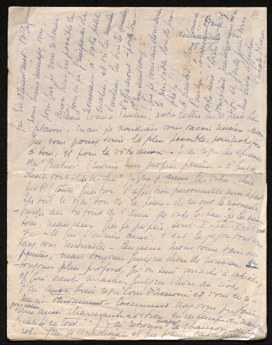 Lettre de Pascale Olivier à Louisa Paulin, le 18 octobre 1943