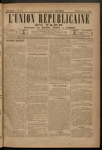 Union républicaine du Tarn (L’), 30 janvier 1900