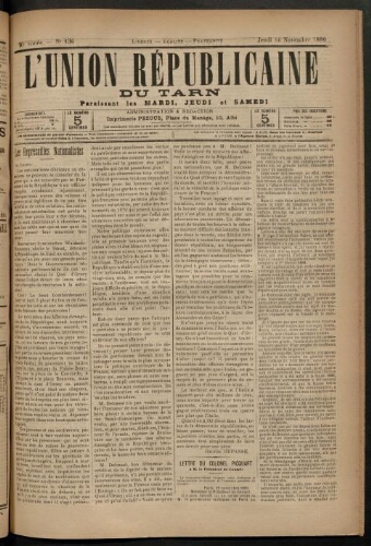 Union républicaine du Tarn (L’), 16 novembre 1899