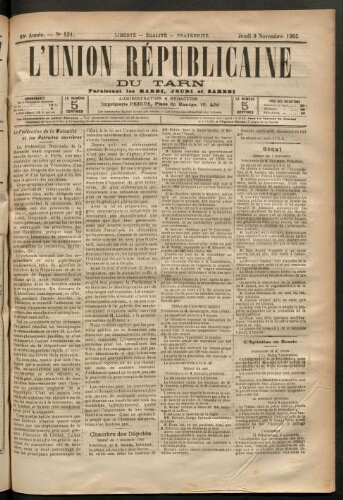 Union républicaine du Tarn (L’), 9 novembre 1905