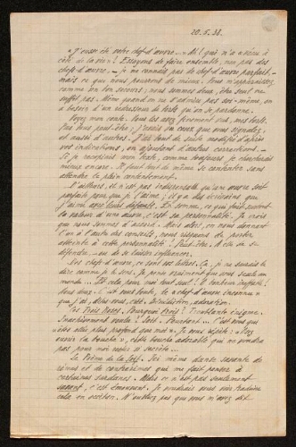 Lettre d'Antonin Perbosc à Louisa Paulin, le 20 mai 1938