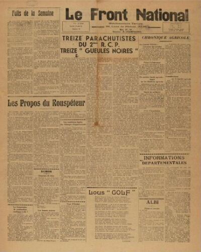 F.N. : hebdomadaire du Front national du Tarn, n°73, 19 janvier 1946