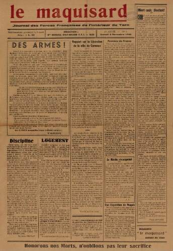 Maquisard : journal des Forces françaises de l'intérieur du Tarn (Le), n°4, 4 novembre 1944