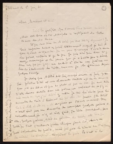 Lettre de Louisa Paulin à Charles Bellet, le 1er juin 1941