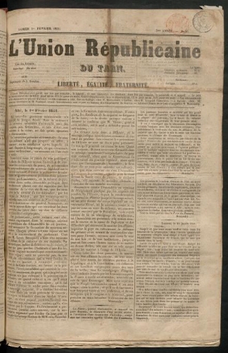 Union républicaine du Tarn (L’), 1 février 1851