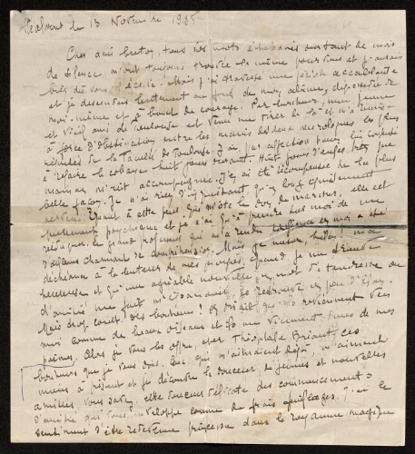 Lettre de Louisa Paulin à Théophile Briant, le 13 novembre 1938