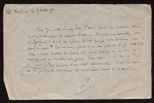 Lettre de Louisa Paulin à Théophile Briant, le 29 août 1939