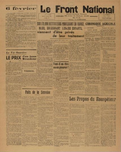 F.N. : hebdomadaire du Front national du Tarn, n°76, 9 février 1946