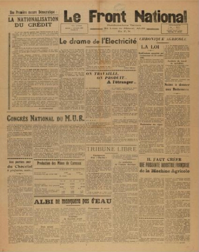 F.N. : hebdomadaire du Front national du Tarn, n°67, 8 décembre 1945