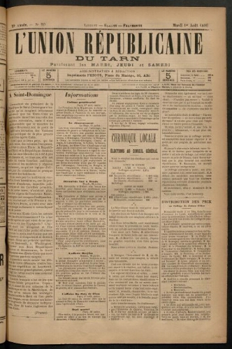 Union républicaine du Tarn (L’), 1 août 1899