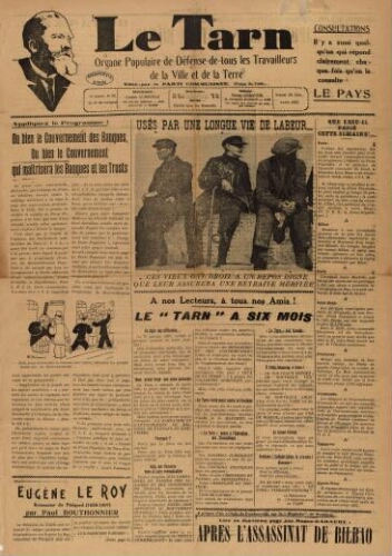Tarn : Organe populaire de défense des ouvriers, paysans, artisans et petits commerçants (Le), n°25, 26 juin 1937