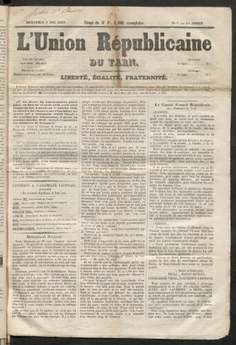 Union républicaine du Tarn (L’), 9 mai 1849