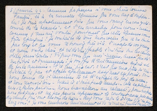 Lettre de Pascale Olivier à Louisa Paulin, le 31 janvier 1942