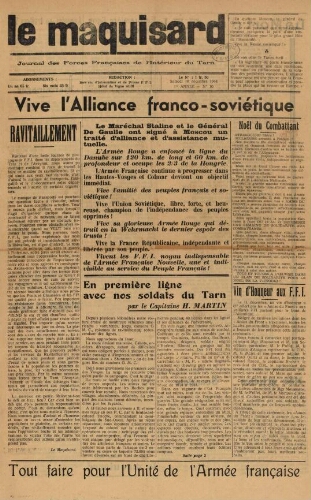 Maquisard : journal des Forces françaises de l'intérieur du Tarn (Le), n°10, 16 décembre 1944