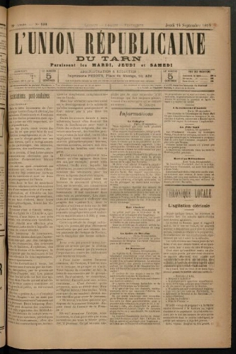 Union républicaine du Tarn (L’), 14 septembre 1899