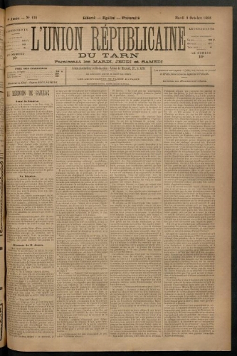 Union républicaine du Tarn (L’), 9 octobre 1888