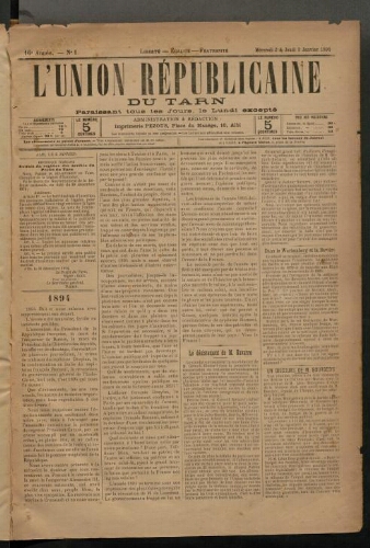 Union républicaine du Tarn (L’), 2 janvier 1895