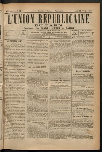 Union républicaine du Tarn (L’), 22 février 1900