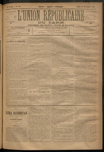 Union républicaine du Tarn (L’), 22 novembre 1887