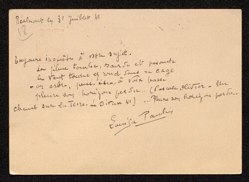 Lettre de Louisa Paulin à Théophile Briant, le 31 juillet 1941