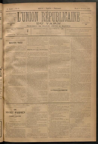 Union républicaine du Tarn (L’), 1 février 1887