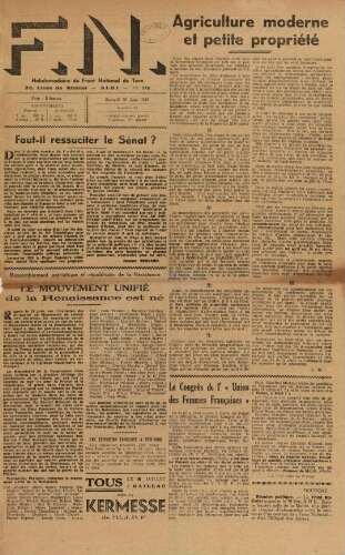 F.N. : hebdomadaire du Front national du Tarn, n°44, 30 juin 1945