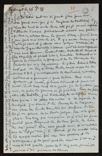Lettre de Louisa Paulin à Antonin Perbosc, le 26 octobre 1937