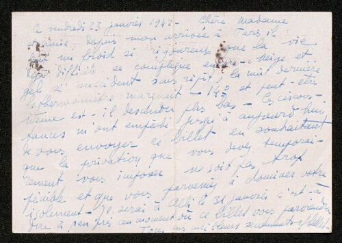 Lettre de Charles Bellet à Louisa Paulin, le 23 janvier 1942