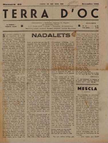 Terra d'Oc, n°60, décembre 1944