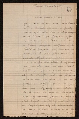 Lettre de Louisa Paulin à Charles Bellet, le 3 décembre 1943